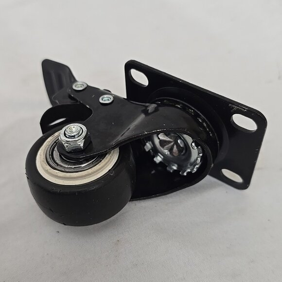 Set of 2 Heavy Duty Swivel Plate Casters with Lock Brakes 1.5" PVC Wheels - Picture 2 of 5